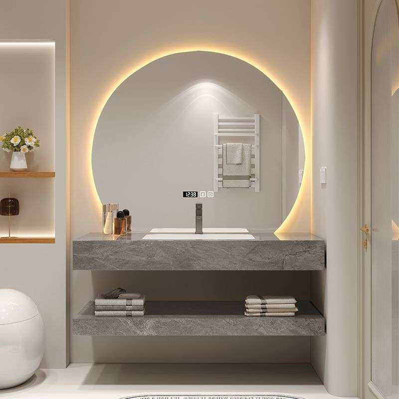 无缝双层岩板陶瓷一体浴室柜组合洗漱酒店民宿卫生间洗手脸盆