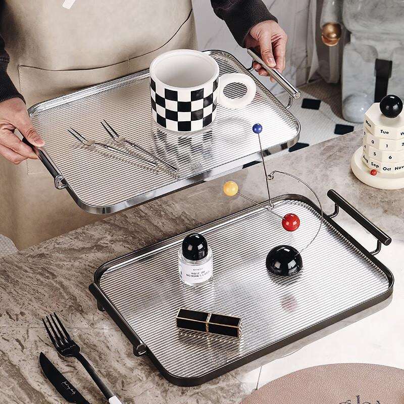 格娜斯（CRISTALGLASS） 现代轻奢金属亚克力托盘长方形杯盘家用