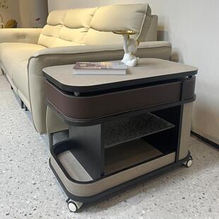 意式极简移动茶几小推车边几多功能客厅沙发边柜小户型创意马鞍皮