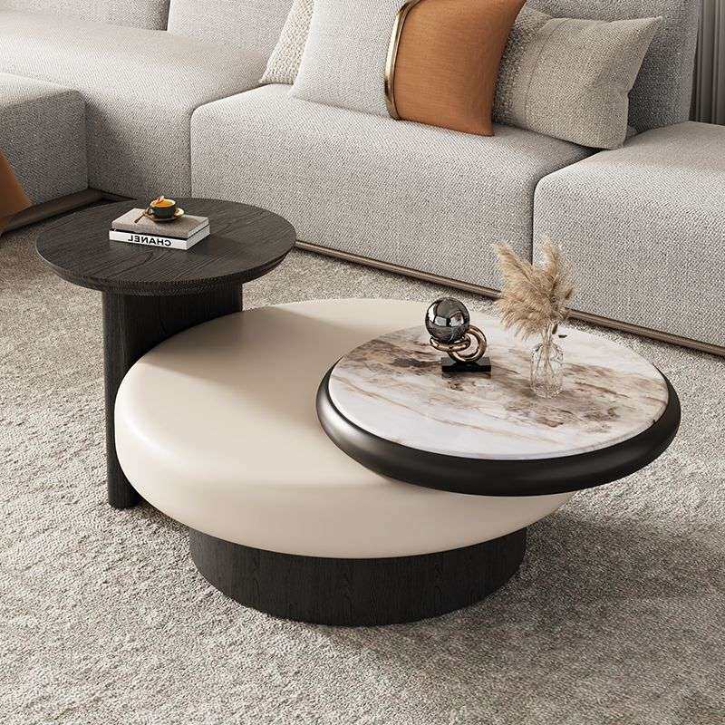 意式轻奢旋转圆形茶几组合极简现代简约客厅家用创意感微晶石