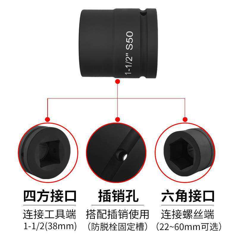 1.5寸1寸半液压扳手套筒38方1-1/2风电六角加厚加长矿山套头五星