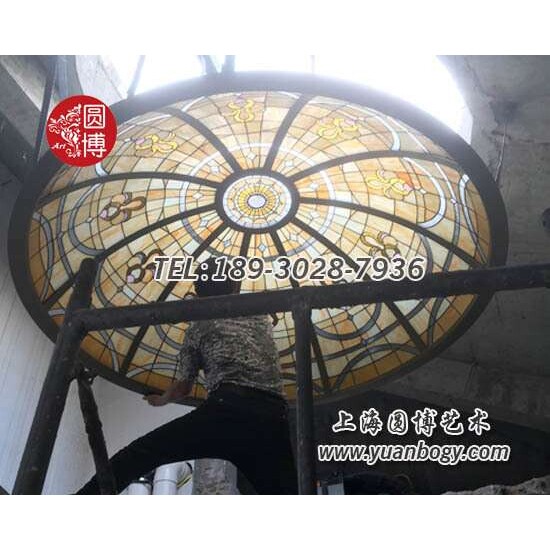 彩色彩绘玻璃穹顶台州别墅彩色玻璃阳光玻璃穹顶镶嵌玻璃穹顶