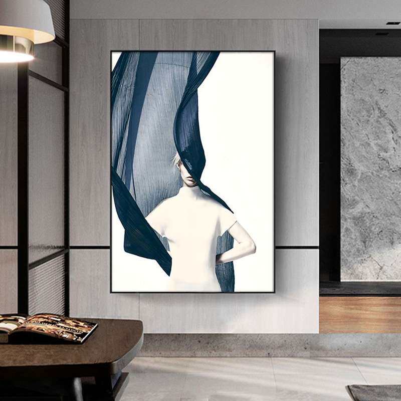 后现代简约装饰画客厅玄关时尚黑白抽象人物艺术挂画样板房墙壁画