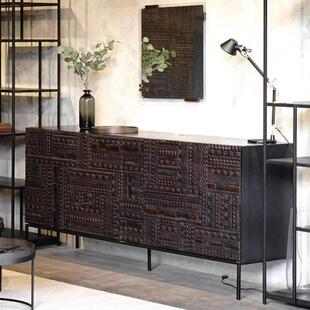 北欧复古轻奢柚木塔瓦雕花餐边柜中古工业风实木玄关柜卧室电视柜