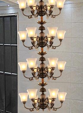 楼梯长吊灯具复式楼别墅客厅灯美式简约全铜旋转挑空loft灯饰H007