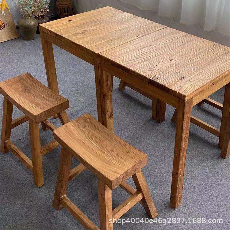 复古怀旧老榆木咖啡厅桌椅小吃快餐店桌椅家用庭院全实木八仙桌椅