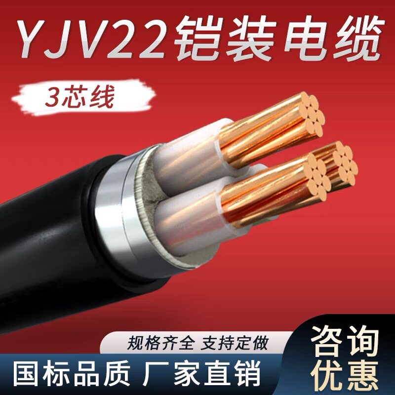 国标YJV22铠装铜芯电缆线2 3 4 5芯2.5 4 6平方铜线电缆线铜电缆