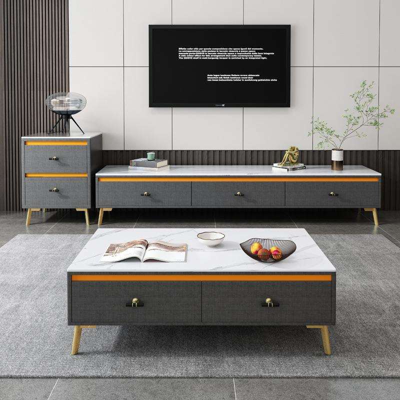 北欧风格简约岩板茶几电视柜组合现代经济客厅家具方形茶几小户型