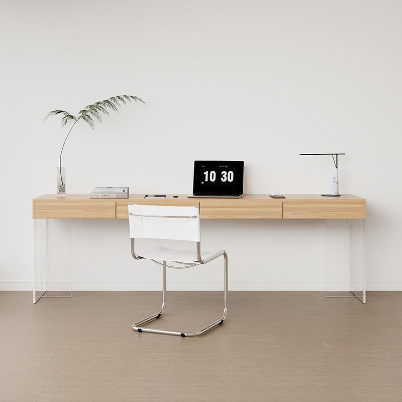 现代简约悬浮亚克力透明实木家用书桌办公电脑桌家用带抽屉长条桌