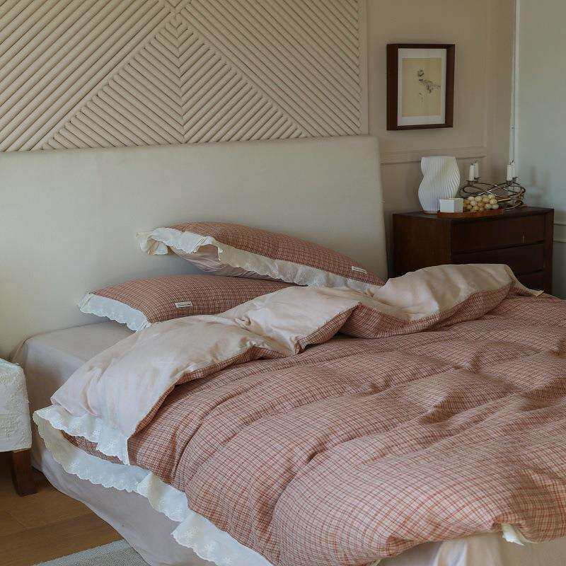 南法风全棉色织肌理提花软绵绵质感花边款四件套少女心床上用品++