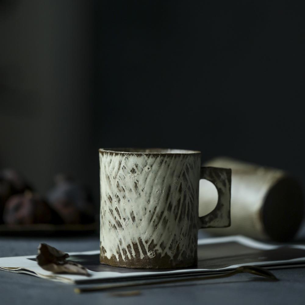 中国陶艺作家 徐婉 手作 粉引 麦子纹 咖啡杯 手握杯拉花杯