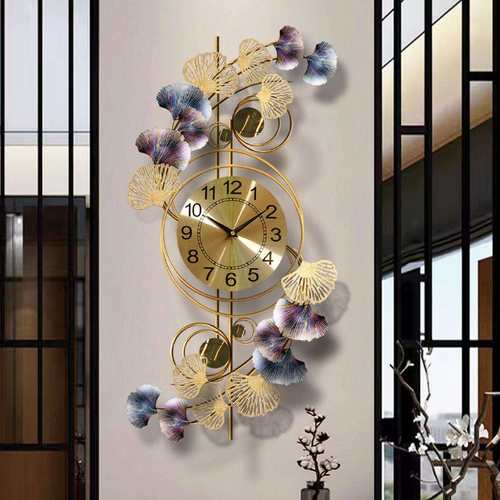 新中式客厅时尚家用创意钟表轻奢时钟墙面银杏叶装饰挂钟大气挂表