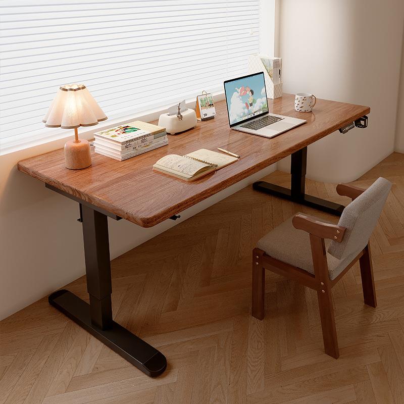 电动升降桌实木电脑桌可升降电竞桌子家用学生学习工作台办公书桌