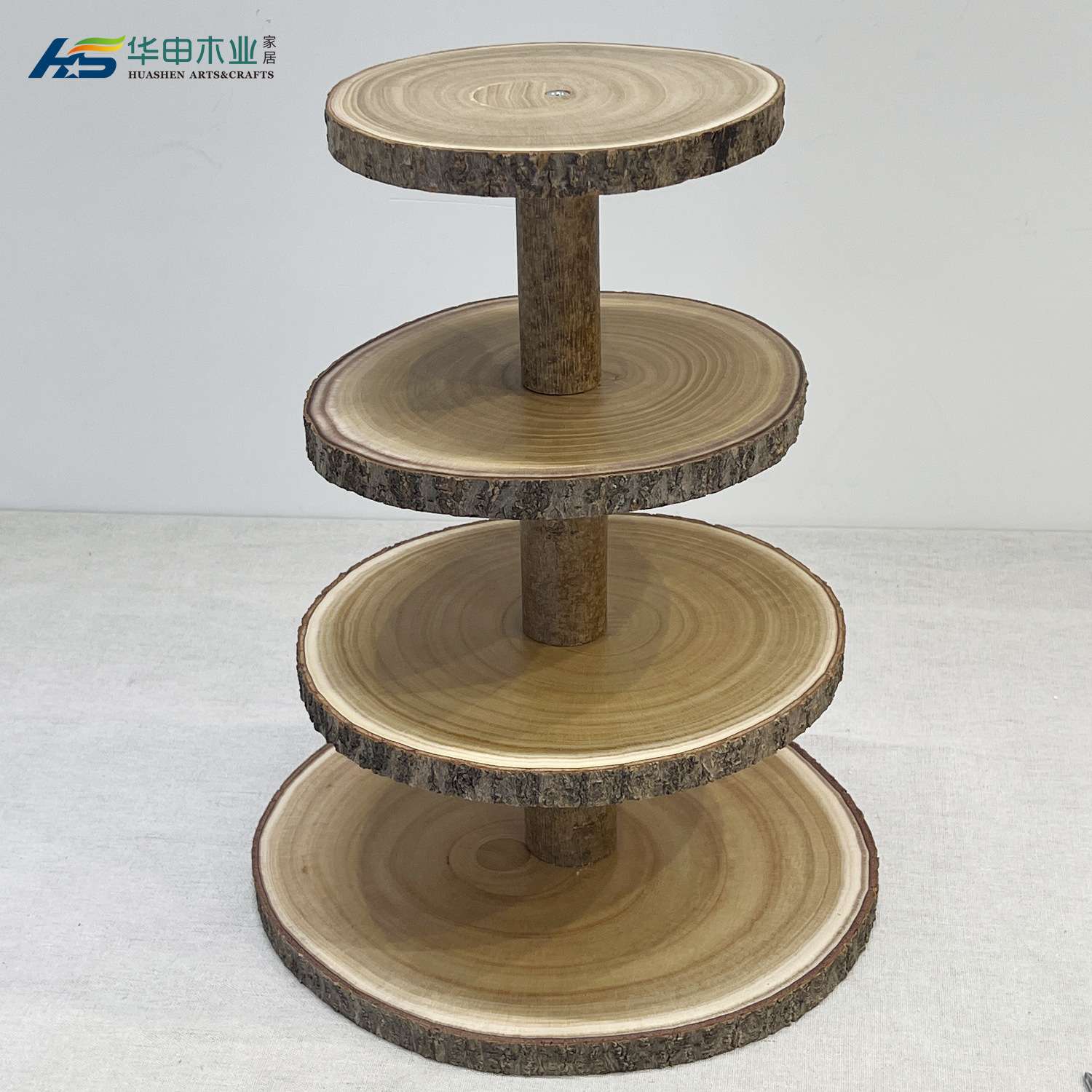 乡村4层纸杯蛋糕架木质蛋糕架可拆卸大木片圆形纸杯蛋糕架派对婚