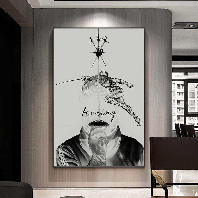 击剑装饰画工业风剑类运动健身房挂画俱乐部肌肉锻炼佩剑重剑壁画