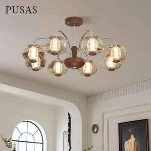 法式中古客厅吊灯vintage复古餐厅胡桃木色书房卧室设计师房间灯