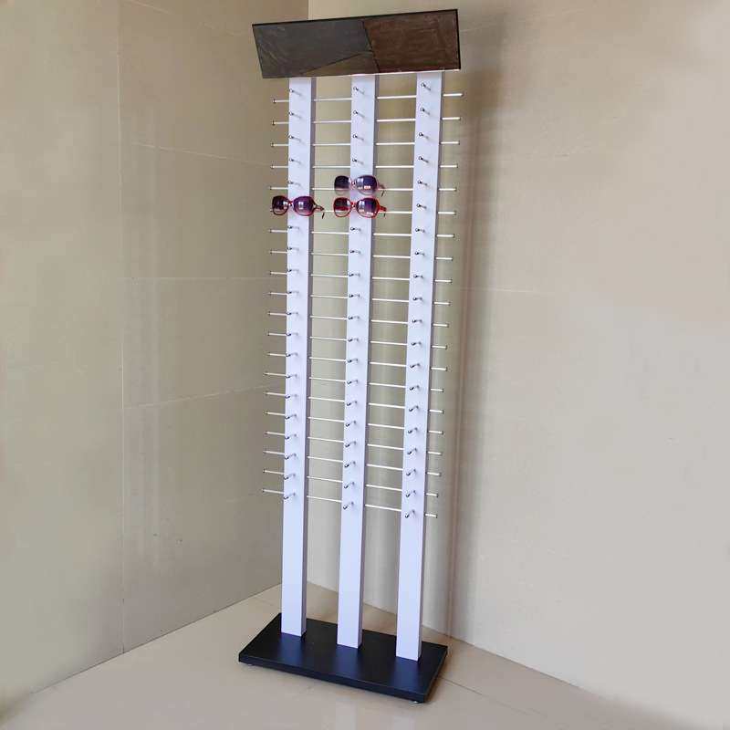 新款落地木质太阳眼镜货架展示架三排60付白色眼镜展示柜货架创意