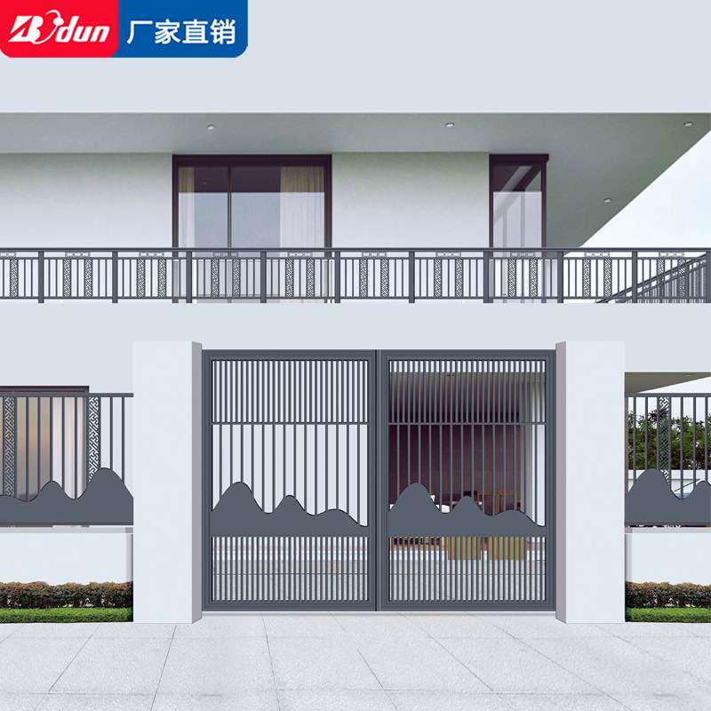 铁艺庭院大门乡村院子小门花园别墅铝合金电动双开小院对移门开门