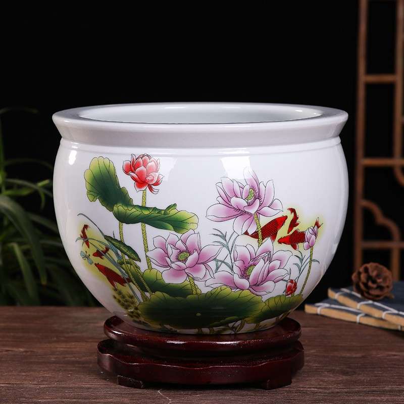 花盆水缸种铁树发财树花盆庭院特大陶瓷缸睡莲花盆青花瓷碗莲荷花