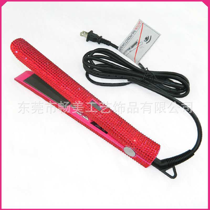 跨境镶钻110V直发器迷你贴钻电夹板直卷两用梨花烫发棒镶石加工