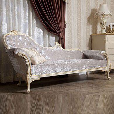 法式实木贵妃椅 客厅布艺贵妃沙发 别墅米色描金贵妃榻 欧式家具