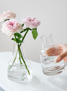 日式简约灯塔型i小口玻璃花瓶透明水培鲜花高级感客厅餐桌插花摆