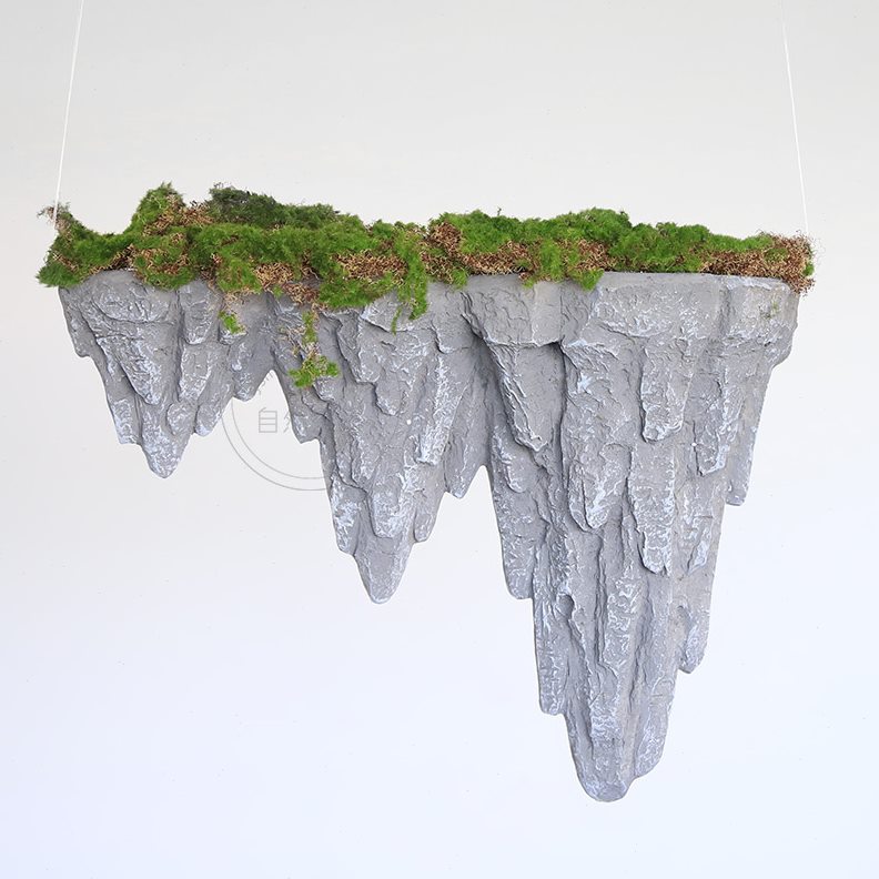 悬浮材假山山质酒店软装悬挂玻璃钢楼会所新中式橱窗装饰茶装饰