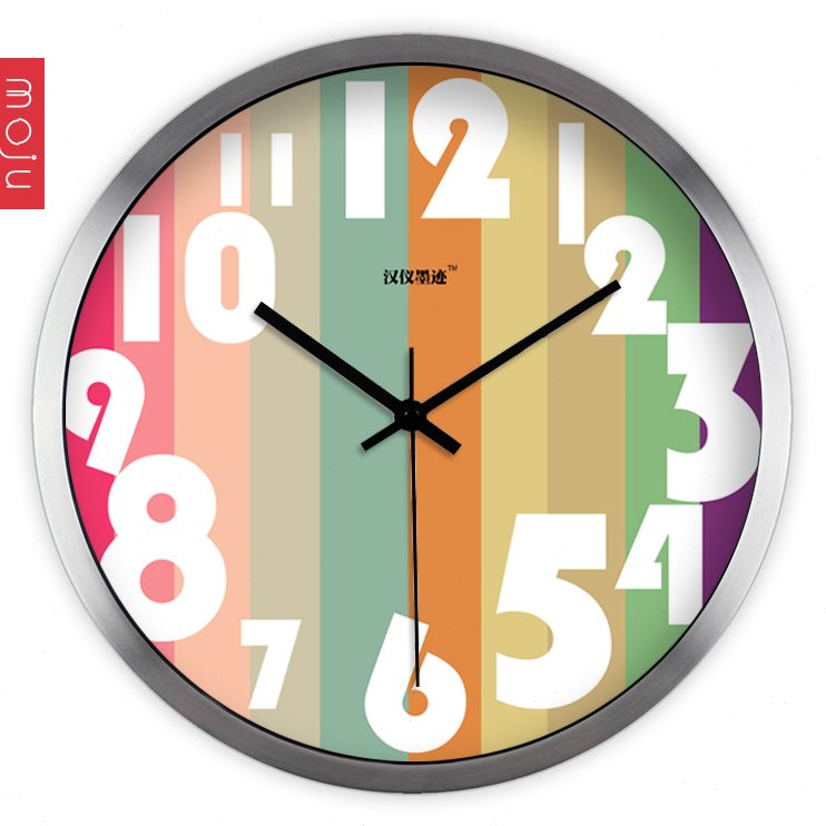 创意时尚彩客厅简约现代55静音大号卧室条挂钟石英表时钟 个性7