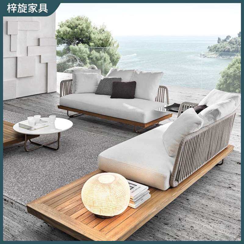 户外沙发藤编休闲别墅室外露天藤椅 庭院花园阳光房柚木沙发家具