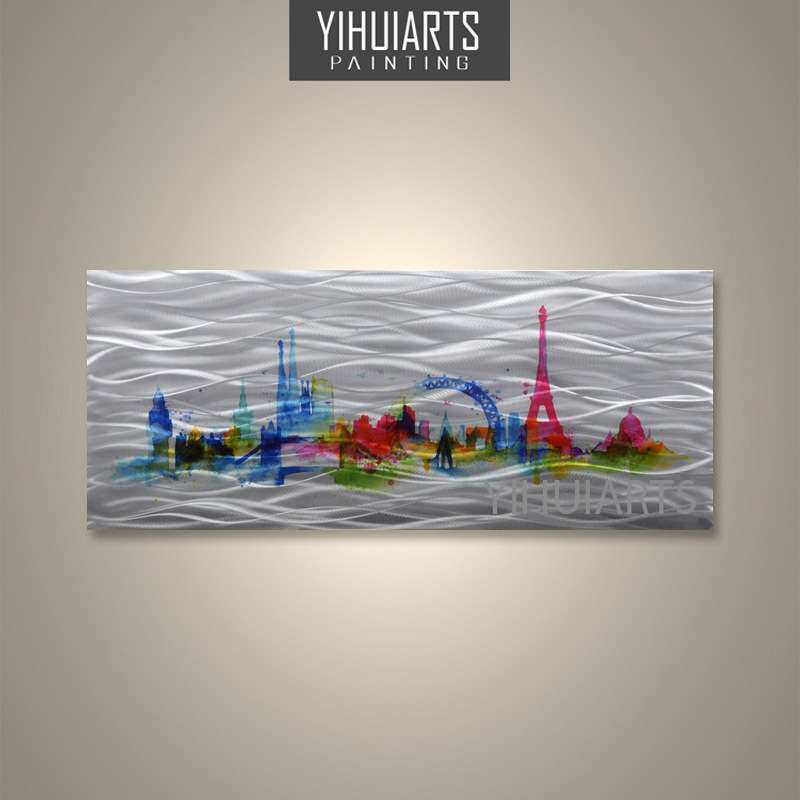 厂家直销纯手绘都市丽景题材金属艺术画餐厅装饰画沙发背景挂画