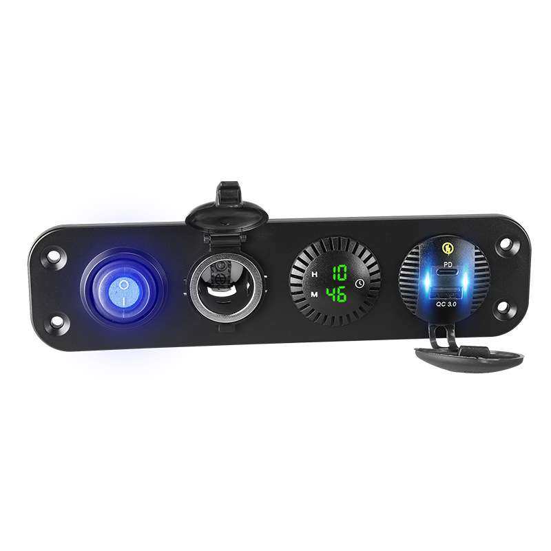 车载手机充电器改装汽车配件用品PD+QC3.0快充时间显示一键开关