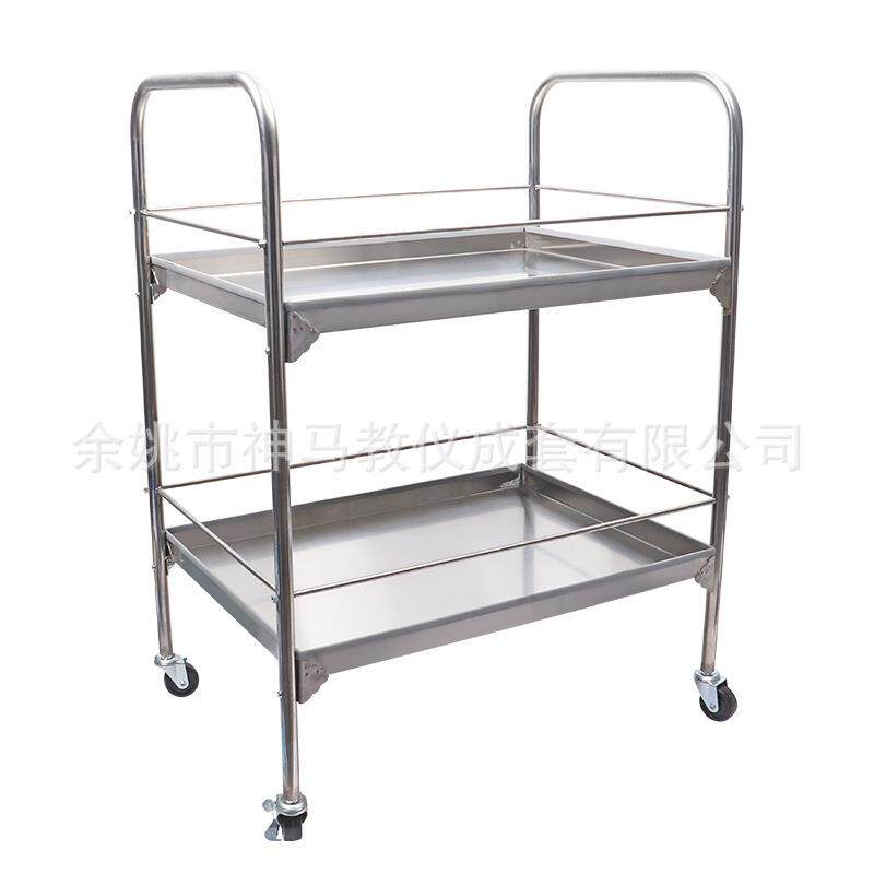 02020仪器小车不锈钢常规实验仪器移动推车两层二层手推车带刹