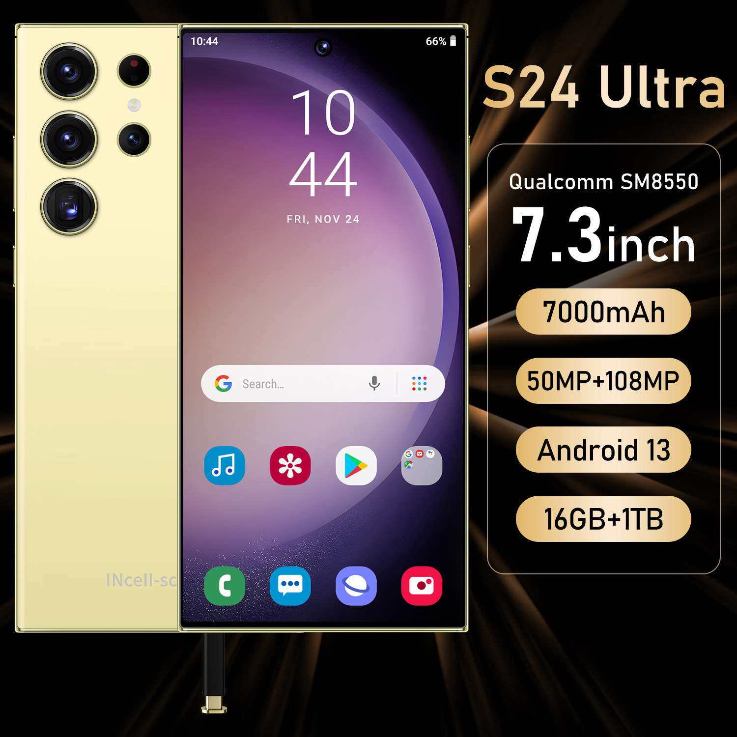 跨境手机S24 Ultra内置笔1300万像素16+1T 真穿孔7 .3寸TK可代发