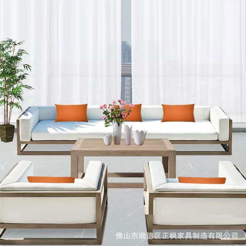 户外沙发简约室外仿木铝合金软体单人双人沙发组合 花园休闲沙发