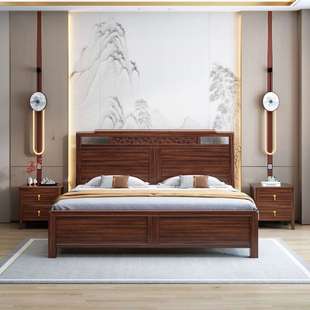 1.5m1.8米乌金木新中式实木床主卧婚床现代轻奢气压储物双人工厂