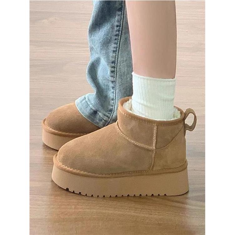 2025新款冬季厚底内增高羊毛雪地靴女加绒加厚防水防滑保暖棉鞋子