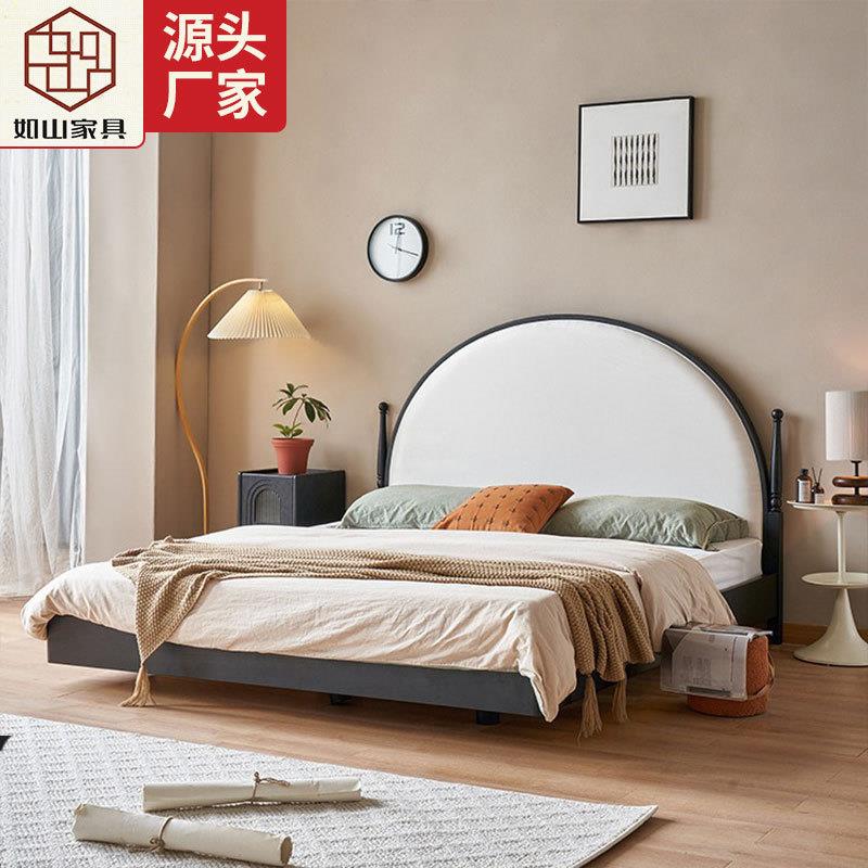 法式复古双人红橡木软靠床现代简约家用1.8米储物床1.5米单人大床