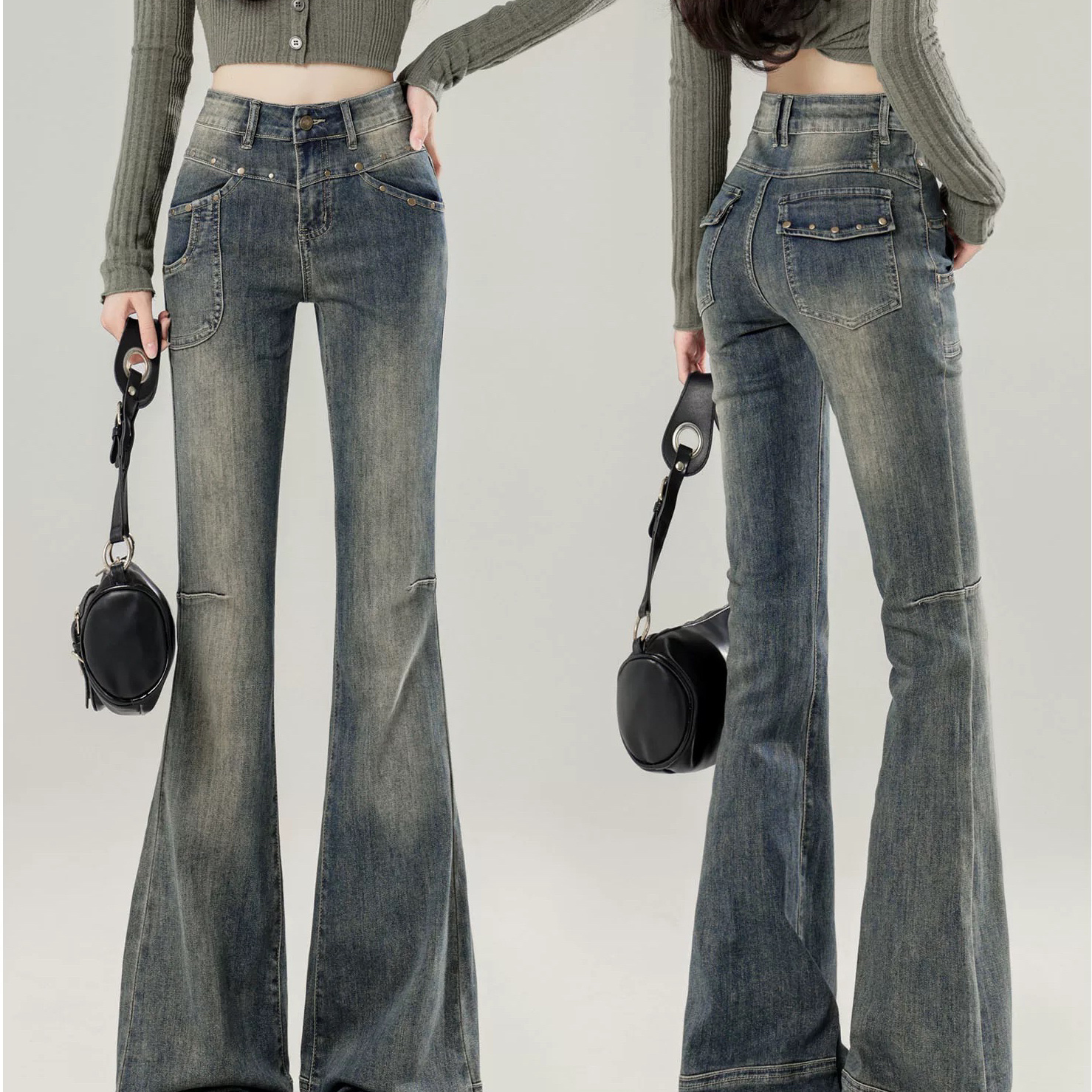 弹力微喇叭牛仔裤女2025年新款夏秋季高腰显瘦修身拖地马蹄长裤子