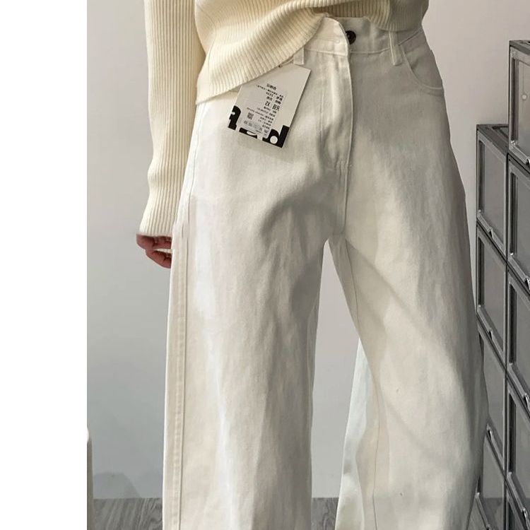 白色窄版阔腿牛仔裤女夏季2025新款高腰高级垂感宽松小个子直筒裤