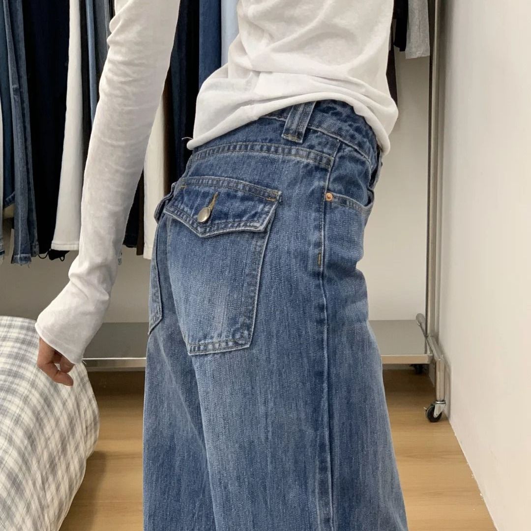 极简主义复古直筒牛仔裤女2025春季新款宽松显瘦百搭裤子