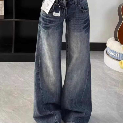 美式复古辣妹低腰水洗牛仔裤女