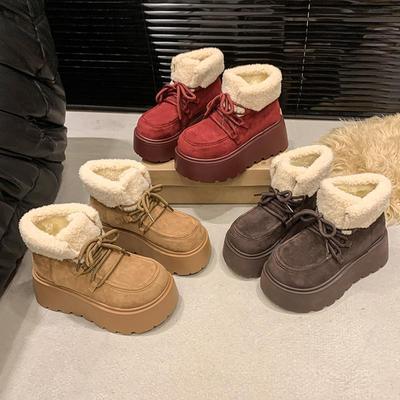 松糕厚底增高雪地靴女2025新款冬季加绒保暖短靴小个子毛毛大棉鞋