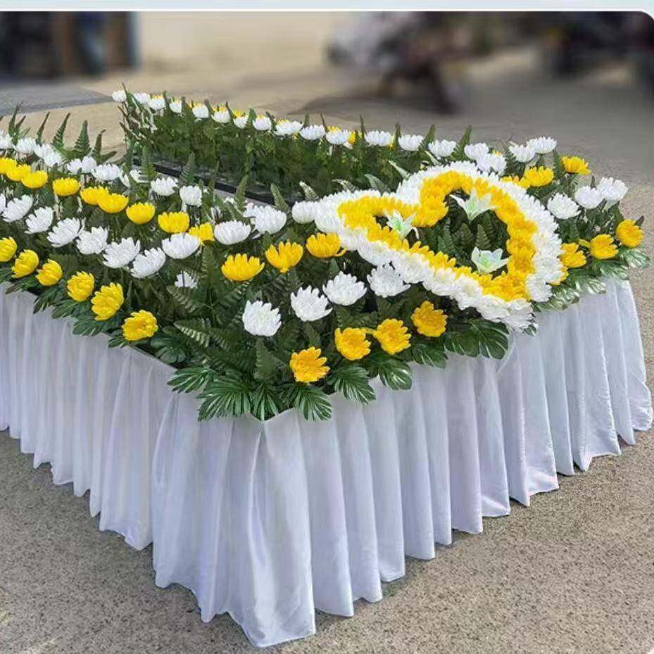 围观花祭台花白事场景布置孝堂灵堂布置全套花仿真花殡仪瞻仰花布