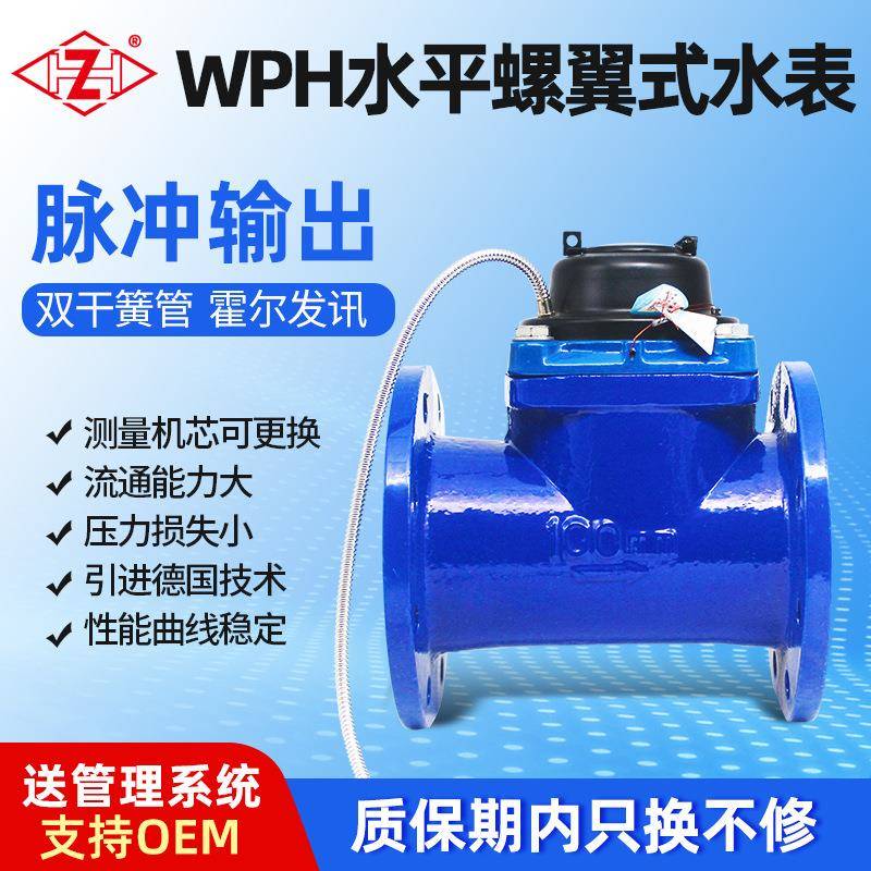 WPH水平螺翼可拆水表铸铁蓝壳有线脉冲灌溉铜封光电直读 DN40-200
