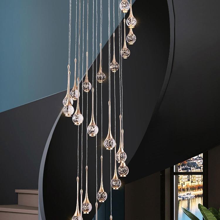 新款楼梯长吊灯轻奢水晶loft楼梯灯复式楼挑空旋转楼梯间吊灯加工