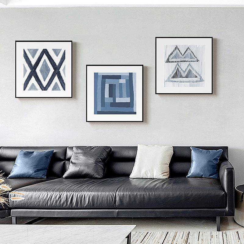 现代简约客厅装饰画蓝色地中海风格挂画抽象几何墙壁画厂家