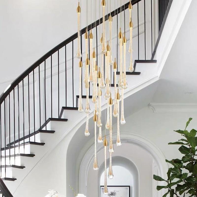 长客厅灯水晶别墅灯饰楼梯公寓轻奢中空旋转loft复式楼吊灯挑高