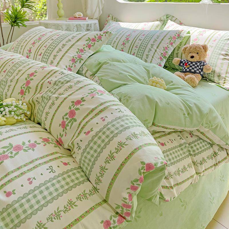小清新纯棉四件套春季床上用品南通家纺全棉床单被套宿舍三件套