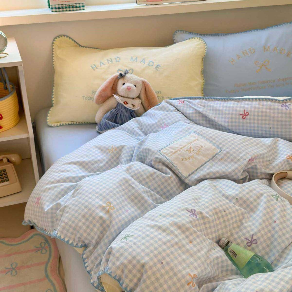 学生宿舍全棉纯刺绣四件套新生开学上下铺床垫枕芯被芯懒人套件