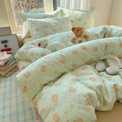小清新双层纱全棉四件套秋季纯棉被套南通床上用品宿舍床单三件套